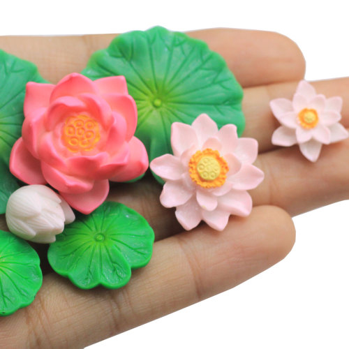 3D Miniatur Weiß Lotus Grün Blatt Harz Ornament Handwerk Niedliche Knospe Rot Blühende Blume Fee Gartenzubehör Juweliergeschäft