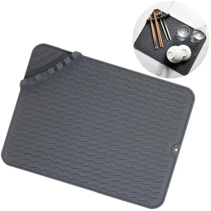 Silicone Dish Drying Mat with Utensil Rest for Multiple Utensils