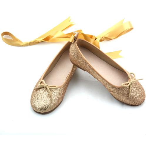 Scarpe eleganti con suola in gomma per bambini giallo glitterato