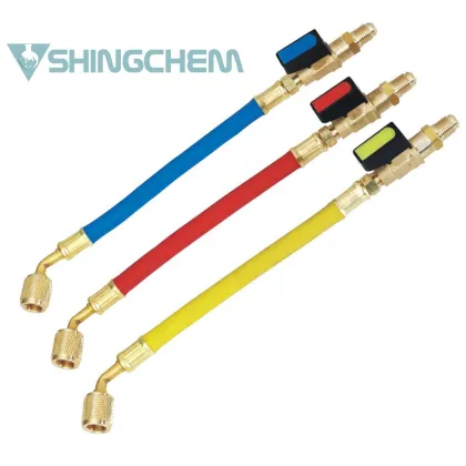 Charging Hose with Safety Valve for Freon Refrigerant (R12, R134a, R410a, R32) - Manifold Gauge Compatible