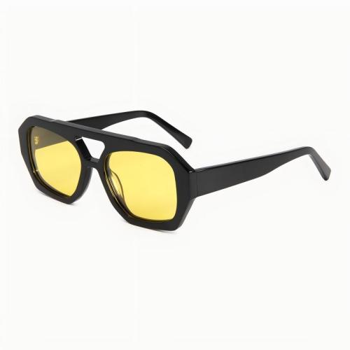 Modern Double-Bridge Aviator Acetate Sunglasses
