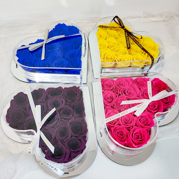 Eternal Rose Acrylic Mirror Face Heart-shaped Flower Box - High Transparent Acrylic Cover Gift for Girlfriend