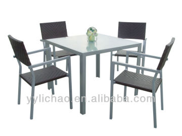 Aluminum dining table sets with rattan chair