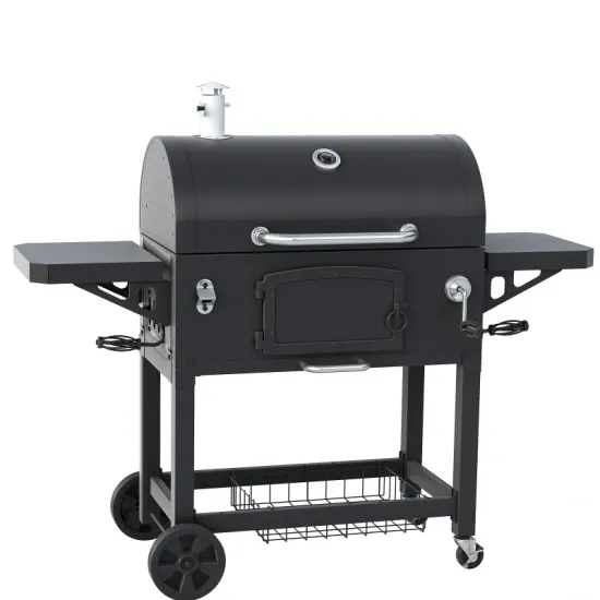 Outdoor Deluxe Charcoal Smoker BBQ Grill with Trolley and Side Tables
