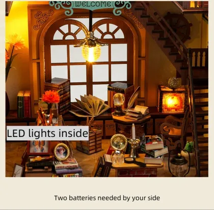Nook Book 3D Wooden Puzzle Bookend DIY Miniature House Kit with LED Light