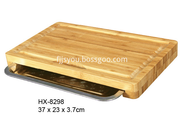 bamboo cutting board with metal tray