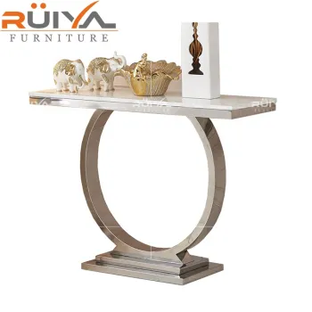 Stylish European French Hallway Glossy Marble Top Console Table in Stainless Steel