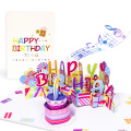 Biglietto musicale pop-up per torta di compleanno rosa 3D