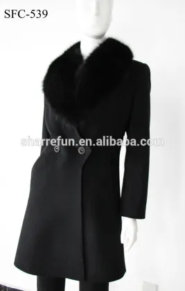 New Women''s Luxury Real Fur Collar Cashmere Long Coat