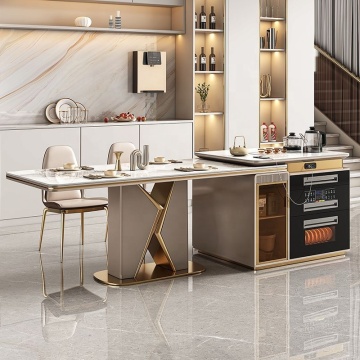 Modern Movable Multi-Functional Marble Top Dining Table with Metal Base