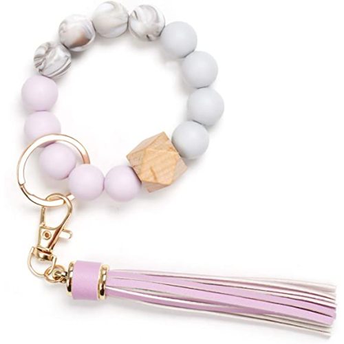 Silicone Key Ring Armband Beaded Wristlet Tassel