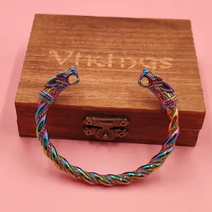2023 Hot Sale Viking Stainless Steel Odin's Gold Raven Heads Bracelet