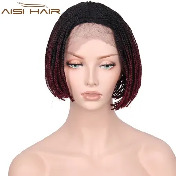Synthetic Black Red Ombre Two Tone Color Lace Front Wigs Braid Box Hair Bob Style Wig Heat Resistant Glueless Lace Front Wig