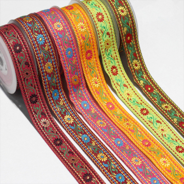 2021 Trendy Colorful Ethnic Flower Embroidery Nylon Single Face Jacquard Trimmings for Bags