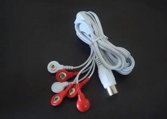 White Tens Lead Wires, Big 5 Pin Plug Electrodes Cable / 6 Snap Electrodes Wire, Medical Adhesive　