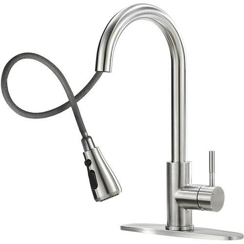 Faucet dapur krom dengan penyemprot tarik sisi