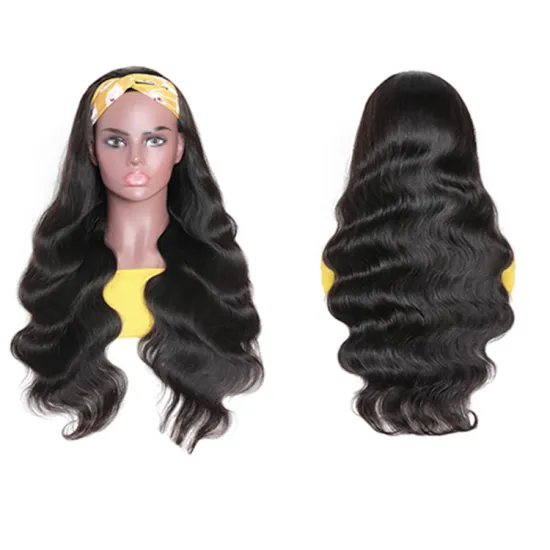 Wholesale from China body wave hair wigs vendor 100% unprocessed virgin Brazilian Body Wave human hair with handbands wigs