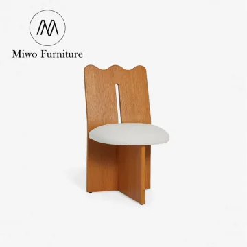 Midcentury Modern Boucle Fabric Wooden Dining Chair