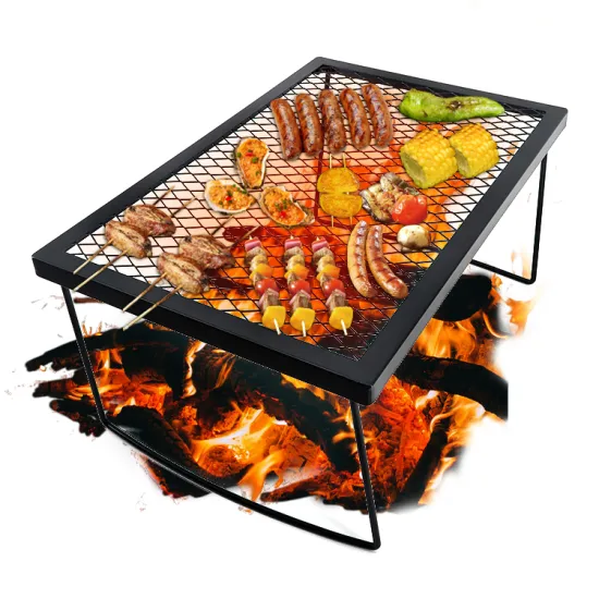 Portable Folding Campfire Grill: Heavy Duty Steel Grate for Outdoor Cooking and BBQ over Open Flames