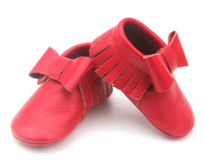 Red Baby Shoes Tassel Bow Cow Leather Baby Shoes in Bulk