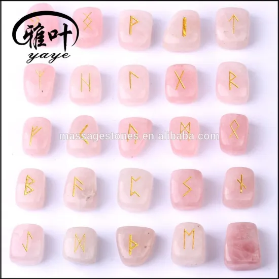 Bulk Wholesale Natural Rose Quartz Stone Engraved Tumbled Stone Rune Set