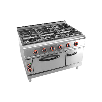 6-Burner Stainless Steel Commercial Outdoor Restaurant Gas Cooking Range with Cabinet