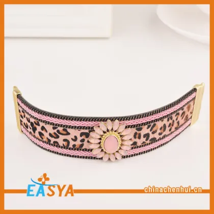 Pink Leopard Wide Leather Bracelet Beautiful Women Wide Leopard Leather Bracelet