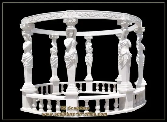 Hand Carved Outdoor Gazebo with Figure Statue (GAB-A015)