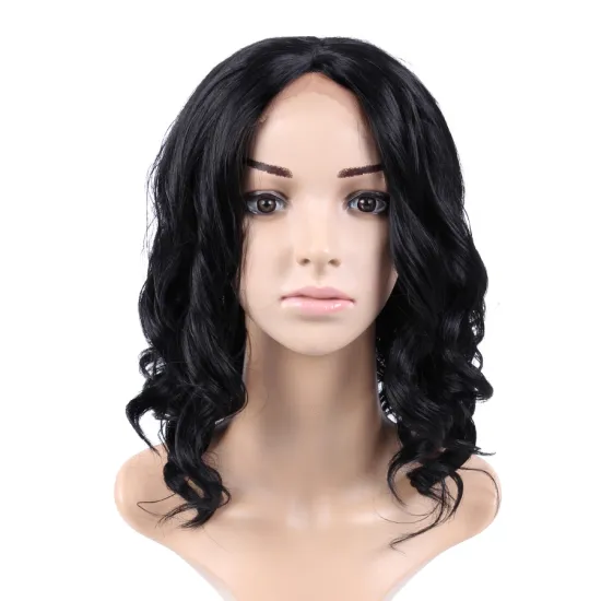 AliLeader 16inches Black Body Wave Lace Front Wigs With Synthetic Hair