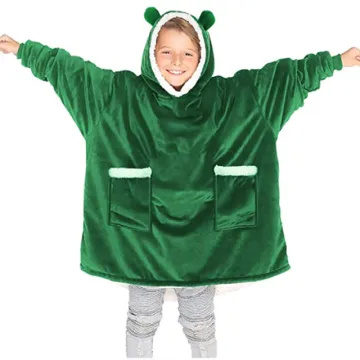 Microfiber Plush Coral Fleece Sherpa Blanket With Sleeves Super Soft Warm Outdoor Pocket Hoodie Kids Winter Hooded