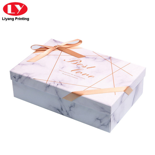 Marble Design Paper Gift Box with Ribbon Bow