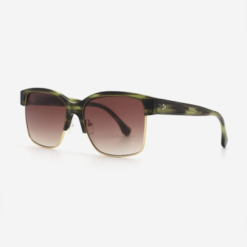 Square Acetate And Metal Combined Unisex Sunglasses 23A8059