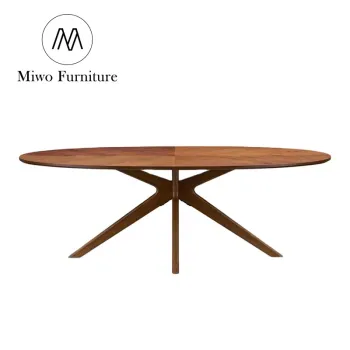 Modern Walnut Oval Solid Wood Dining Table for 6-8 Seats
