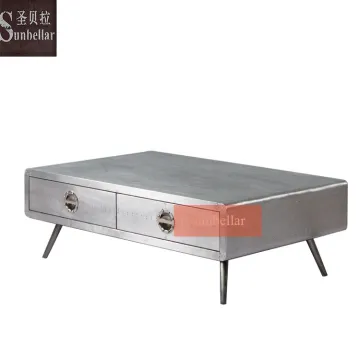 industrial aviation furniture coffee table metal Aluminium table with drawers living room kaffee table hotel lobby club