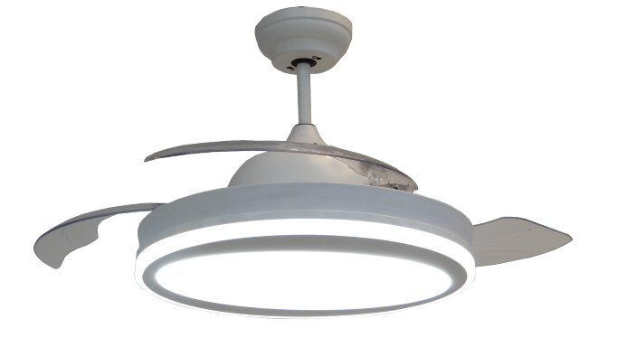 White Modern Retractable Ceiling Fan with 3-Blades