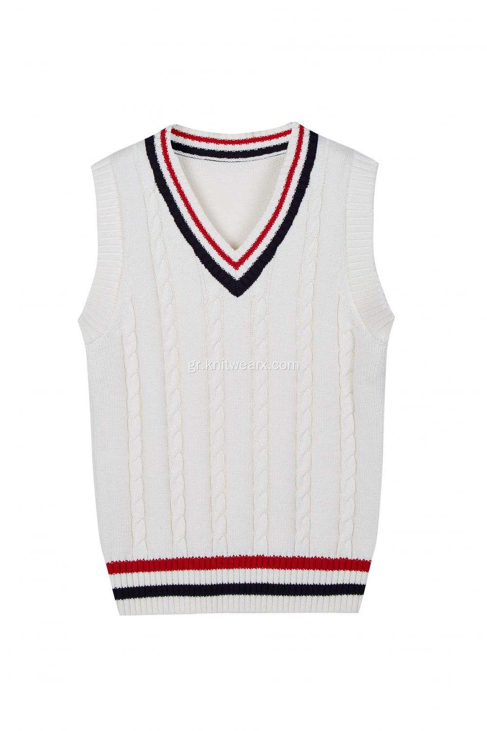 Boy's Knitted Stripe Rib Cable Cable Front School Vest