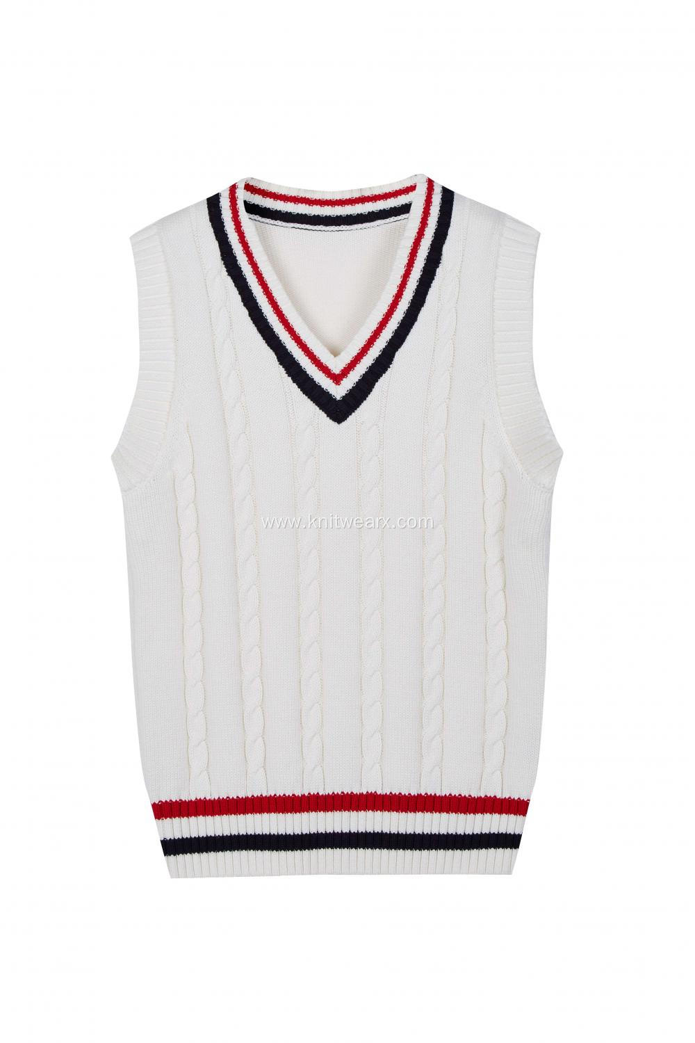 Boy's Knitted Stripe Rib Cable Front School Vest