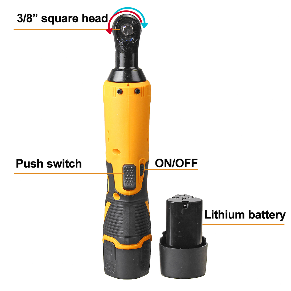 12V Electric Wrench Kit 3/8 Cordless Ratchet Wrench Rechargeable 45NM Torque Ratchet Power Tools US/EU Plug 2 Battery 7200mah