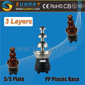 Mini chocolate fountain with 3 layers and PP plastic base commercial hot chocolate fountain machine (SUNRRY SY-CL3B)