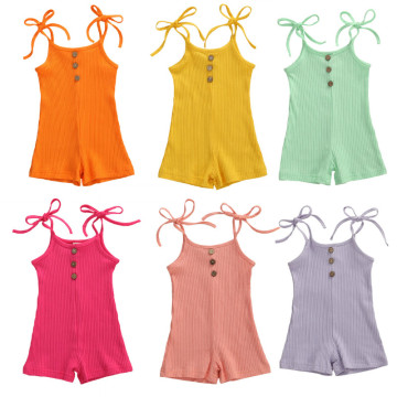 0-18M Newborn Baby Girls Rompers Solid Sleeveless belt Button Summer Lovely Jumpsuits Clothing