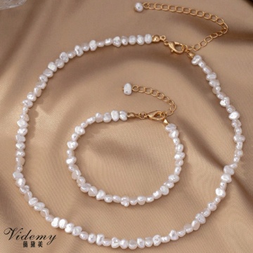White Irregular Pearl Imitation Bracelet Necklace Set