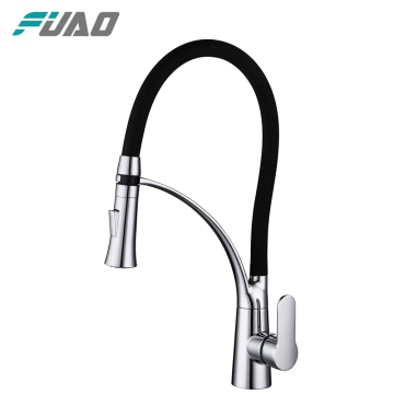 FUAO Pull out black and chrome kitchen tap