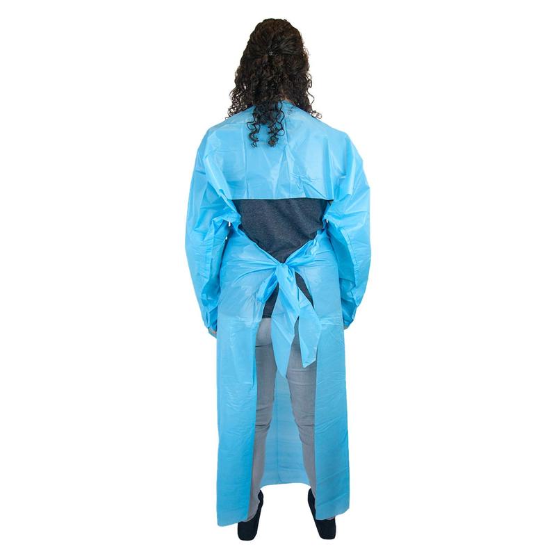 ثوب بولي إيثيلين يمكن التخلص منه مع مريلة زرقاء لحلقات الإبهام