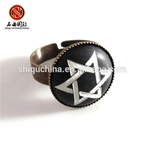 wholesale designs ladies jewelry Laser engraving Six-pointed star ing surface black stone stone for ring
