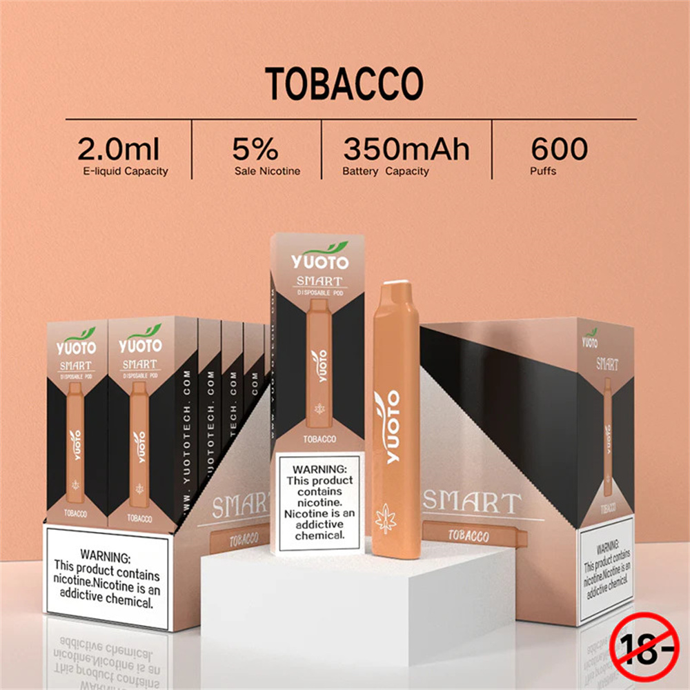 Yuoto Smart 600 Puffs يمكن التخلص منها Vape 350mAh بطارية