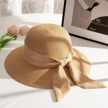 Straw Hat Women's Summer Outing: Sunscreen Beach Sun Hat, Bow Fisherman's Hat, Basin Hat - High-Quality