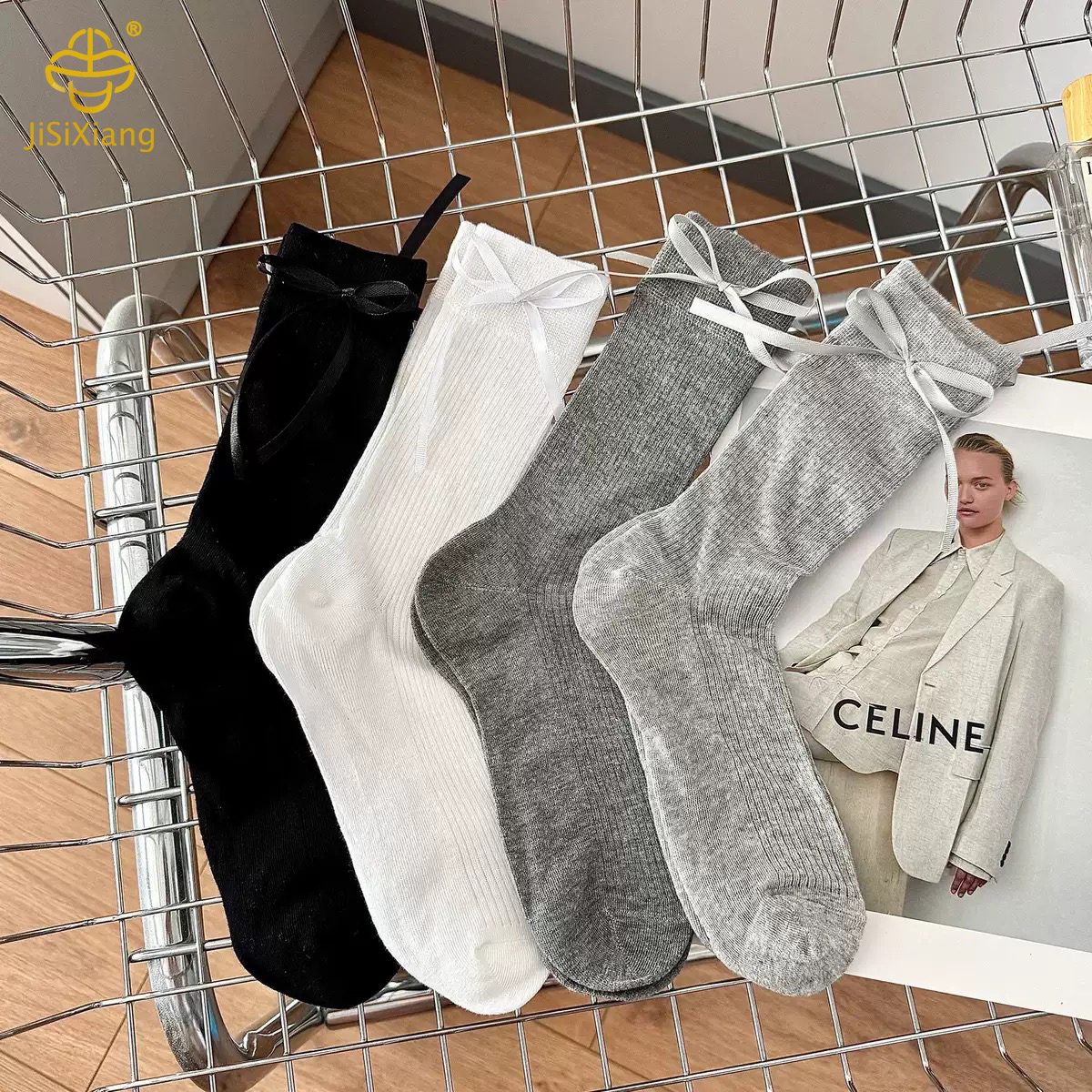 Summer bow mid-tube socks