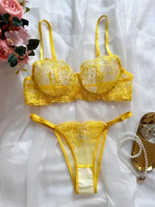 French Sexy Lace Embroidery Bra Thong Underwear Set