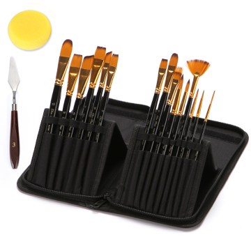 Wholesale 17Pcs Factory Quality Oil Paint Artist Brushes Set with Canvas Bag