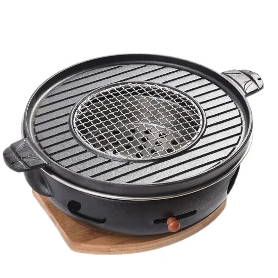 Korean Style Charcoal Cast Iron Barbecue Grill Stove with Handles for Restaurant